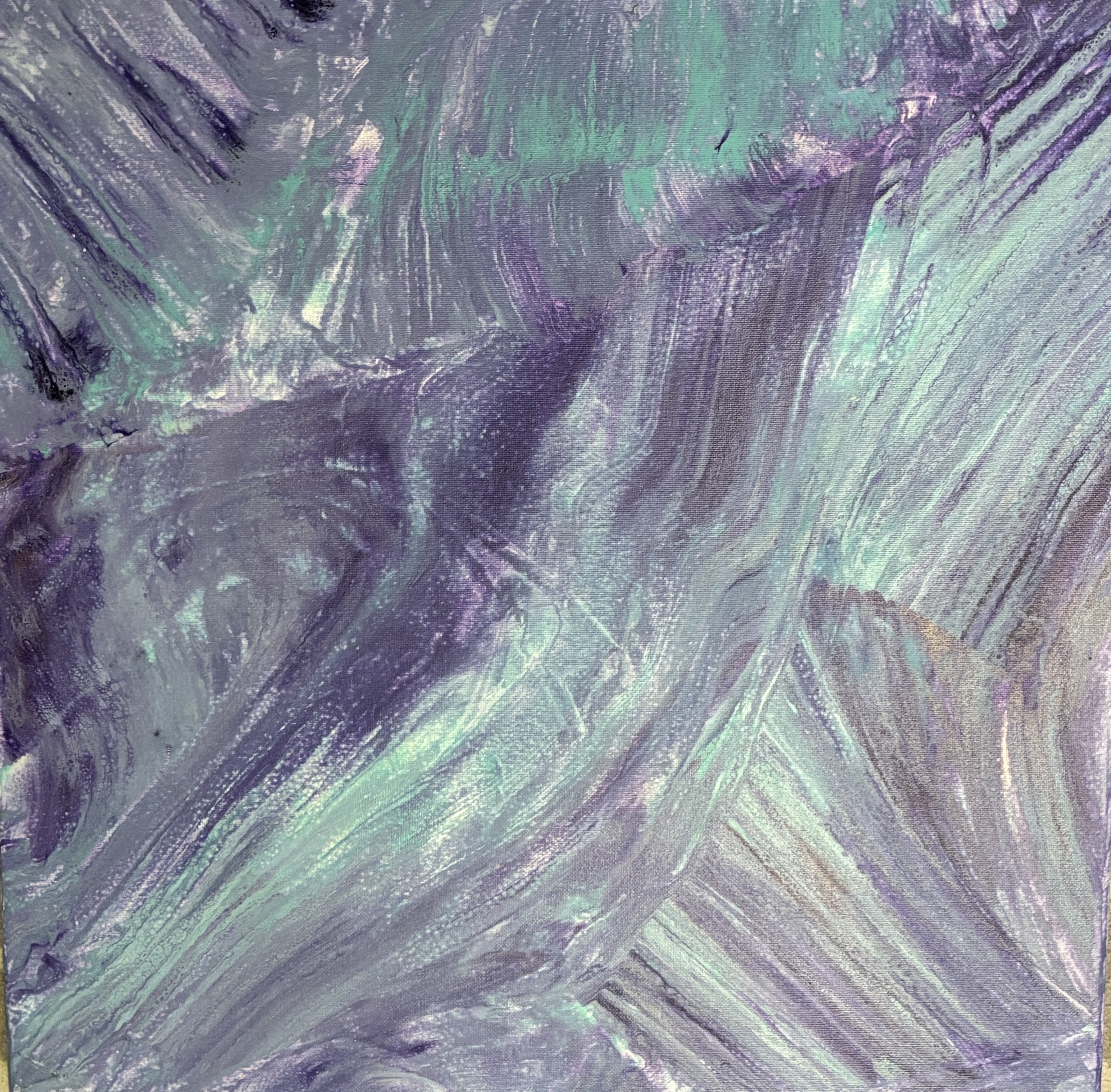 Abstract painting in purple and teal tones
